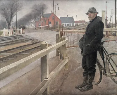 Waiting For The Train Level Crossing By Roskilde Highway