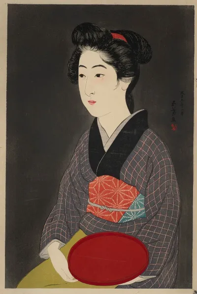 Waitress With A Red Tray Portrait Of Onao A Maid At The Matsuyoshi Inn Kyoto