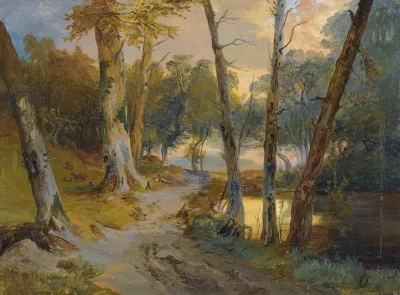 Wald Mit Kleinem Weiher Forest Interior With Pond