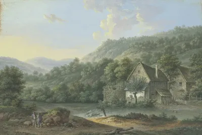 Waldtal Mit Einem Bach Rechts Zwei Bauernhauser