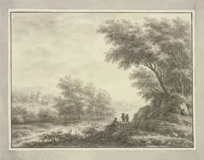 Waldweg Mit Drei Jagern Links Durchblick Auf Eine Schlosanlage