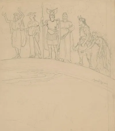 Walhalla Germanic Deities Standing On The Rainbow
