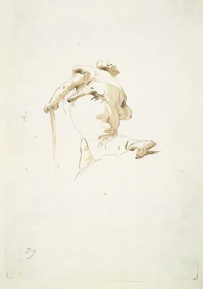 Walking Male Figure Seen Obliquely From Below