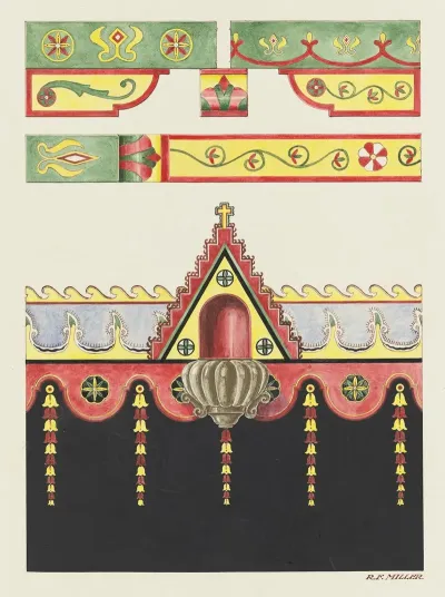 Wall And Ceiling Decorations And Holy Water Font Restoration Drawing