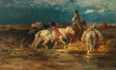 Wallachian Packhorses At The Ford