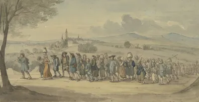 Walldurer Wallfahrer Ziehen Bei Dem Stadtchen Hochst Am Main Vorbei