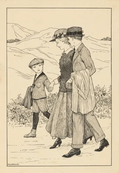 Wandelende Jongen Met Zijn Ouders