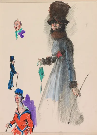 Wandelende Vrouw In Een Met Bont Afgezette Mantel Met Bontmuts