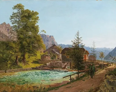 Wanderer In The Salzkammergut The Grundlsee Lake Dam With The River Traun In The Background On The Left The Backenstein