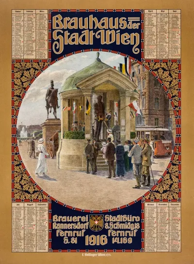 Wandkalender Des Brauhauses Der Stadt Wien Fur Das Jahr 1916 Mit Darstellung Des Wehrmannes In Eisen