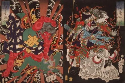 Warrior On Skull Kintoki Overpowering A Demon