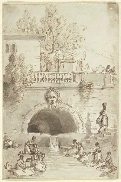 Wascherinnen An Einem Alten Brunnen