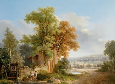 Wascherinnen Vor Weiter Landschaft