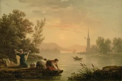 Washerwomen Near By A Lake