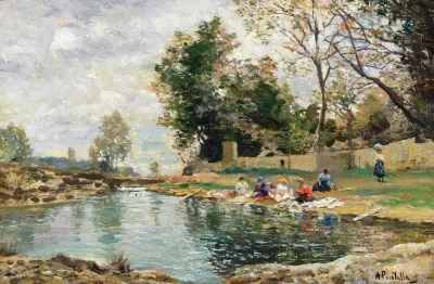 Washerwomen On The Banks Of A River