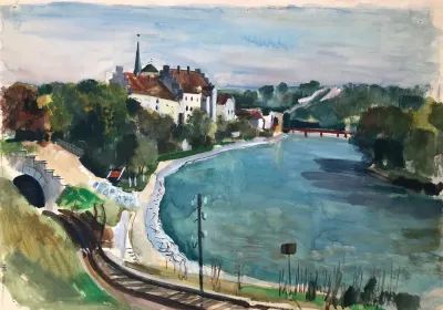 Wasserburg Am Inn Mit Innberge Vorne Links Der Wasserburger Eisenbanhtunnel