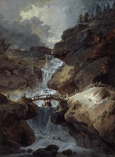 Wasserfall In Einer Felsenschlucht Bei Gewitterstimmung