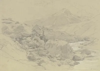 Wassermuhle In Einer Gebirgslandschaft