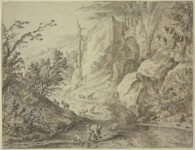 Wasserschopfender Hirte Mit Seiner Ziegenherde 2