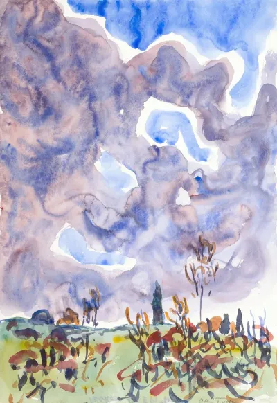 Watercolor No 31 Landscape With Clouds