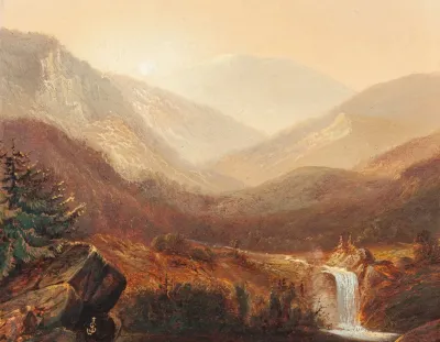 Waterfall And Distant Hills