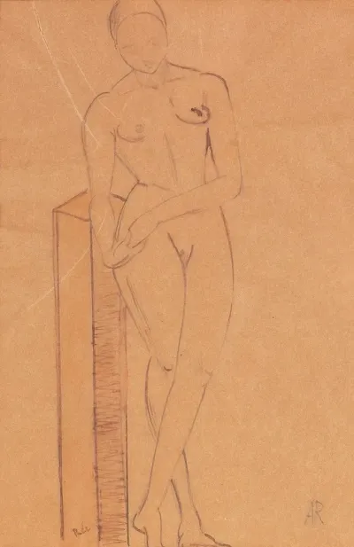 Weiblicher Akt Mit Stele