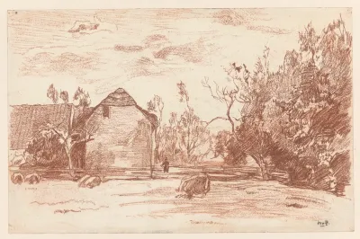 Weiland Met Grazend Vee Links Een Boerderij