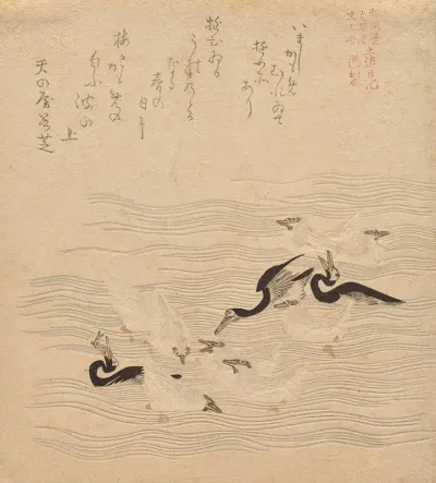 Where The Cormorants And Sea Gulls Gathered And Played From The Series Tosa Nikki