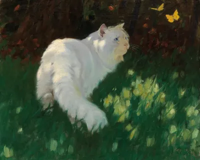 White Cat And Butterflies
