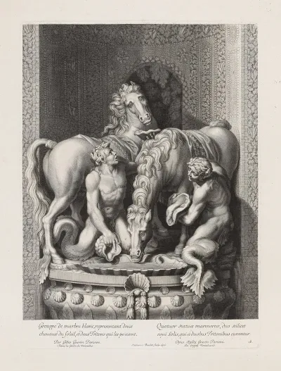 White Marble Scene Representing Two Horses Of The Sun And Two Tritons Thinking Of Them