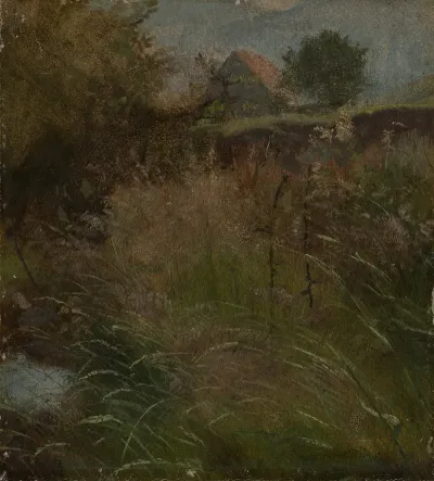 Wiese Im Hintergrund Ein Bauernhaus