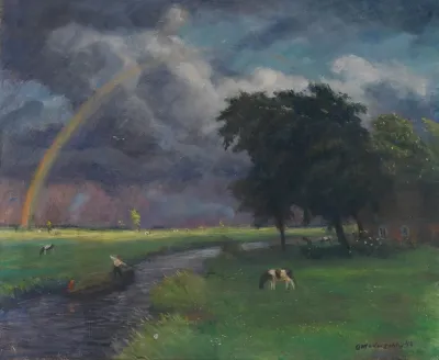 Wiesenlandschaft Nach Dem Regen Tiefe Sonne
