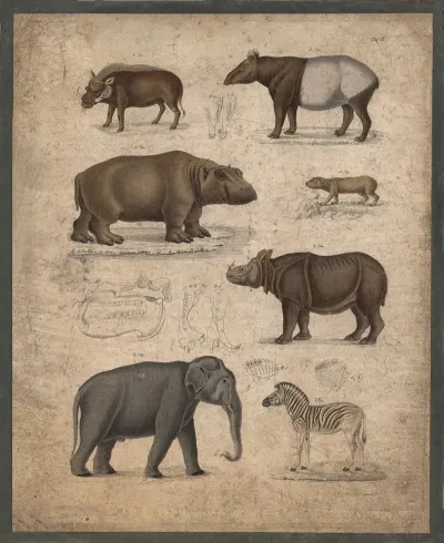 Wild Boar Tapir Hippopotamus Wild Dog Rhinoceros Elephant And Zebra
