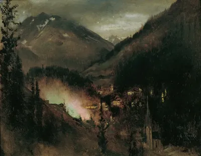 Wildbad Gastein Am Abend Bei Bengalischer Beleuchtung