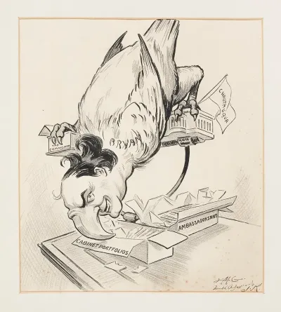 William Jennings Bryan Depicted As A Bird Stands On A Perch Made From Buildings Representing Chautauqua And The Commoner