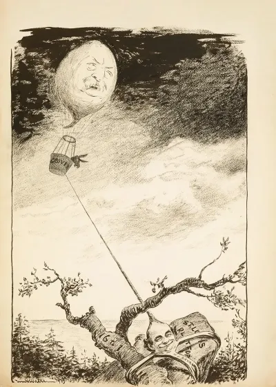 William Jennings Bryan Is A Weight Holding Down The Democratic Party And Grover Cleveland Depicted As A Hot Air Balloon