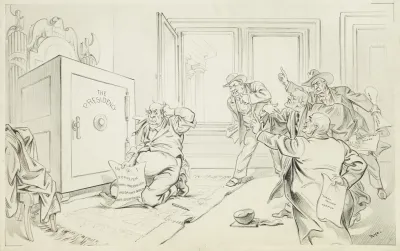 William Jennings Bryan Kneels In Front Of A Safe Labeled The Presidency