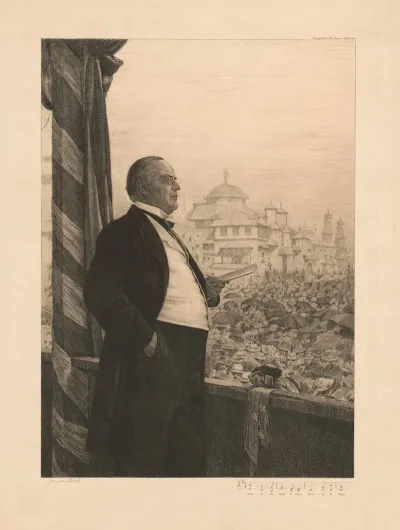 William Mckinley Preparing To Speak To Large Crowd From Balcony