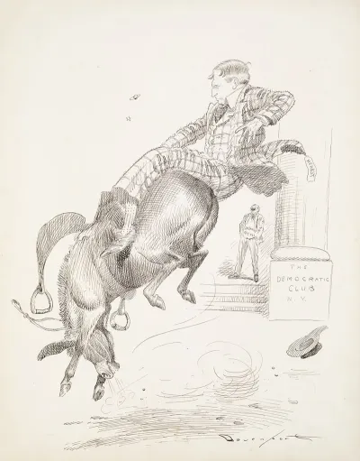 William Randolph Hearst About To Fall Off Of A Bucking Democrat Donkey In Front Of The Democratic Club N Y