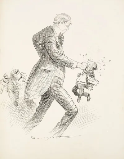 William Randolph Hearst Punches A Small Man Representing The Common People While Two Fat Men Representing Trusts Laugh