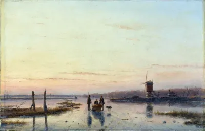 Windmill Beside A Frozen River