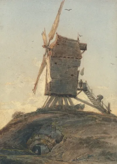 Windmill On A Knoll In A Landscape