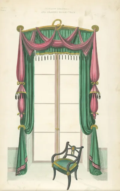 Window Drapery And Drawing Room Chair