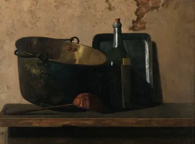 Wine And Brass Stewing Kettle Preparation Of French Potage