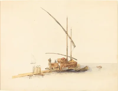 Wine Barrels Loaded Onto A Sailing Barge At Vevey