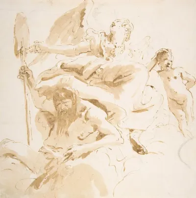 Winged Female Figure River God And A Nude Boy