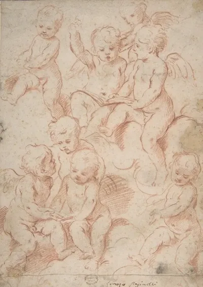 Winged Putti With Open Music Books