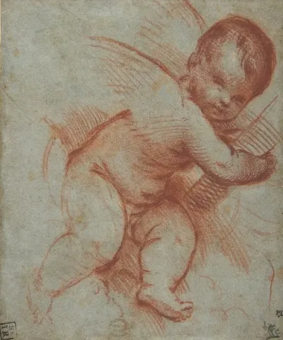 Winged Putto Holding The Base Of A Cross