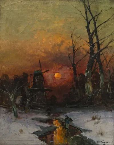 Winter Landscape At Sunset