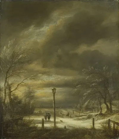 Winter Landscape Near Haarlem With A Lamppost